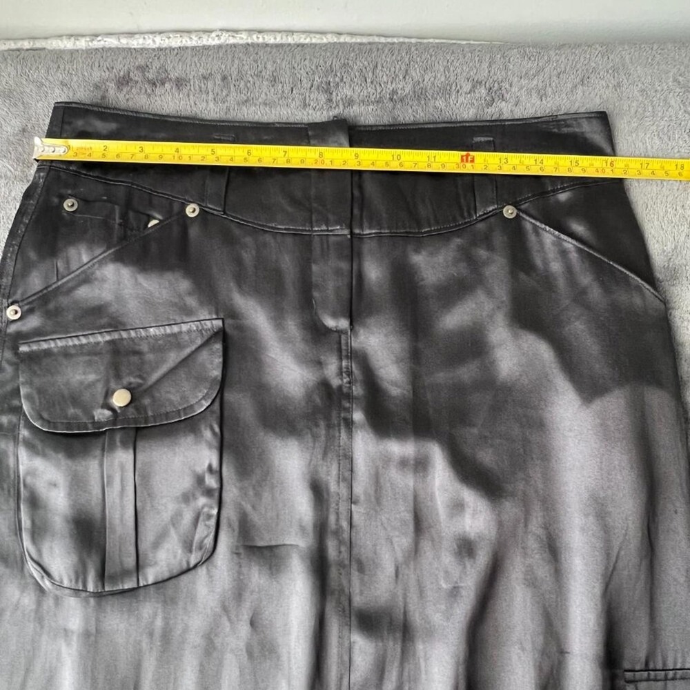 Vintage Buffalo David Bitton Size 29 Edris Black 100% Silk Cargo Midi Skirt - Picture 5 of 6